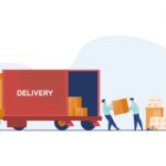 Logistic workers delivering meds. Warehouse employees loading truck with pills flat vector illustration. Pharmacy, business, logistics, delivery concept for banner, website design or landing web page